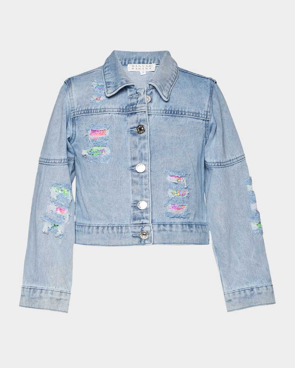 Girl's Distressed Denim Jacket W/ Patches, Size 4-